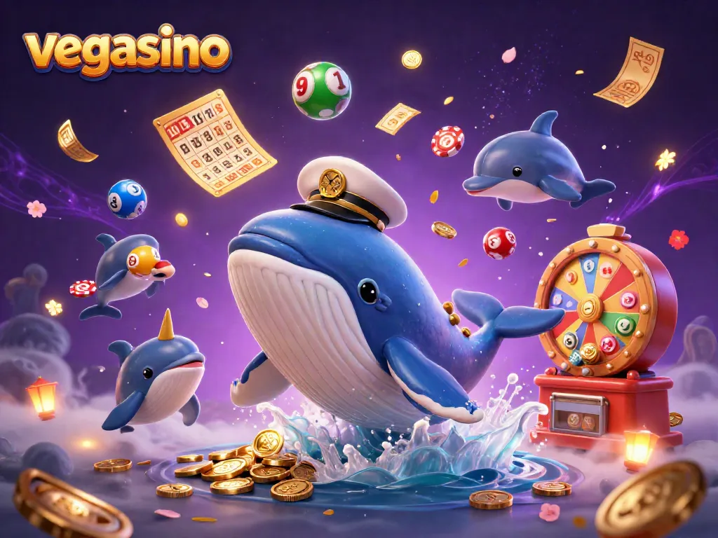 Engage in exciting moments with vegasino as a whimsical whale and friends create a vibrant casino celebration.