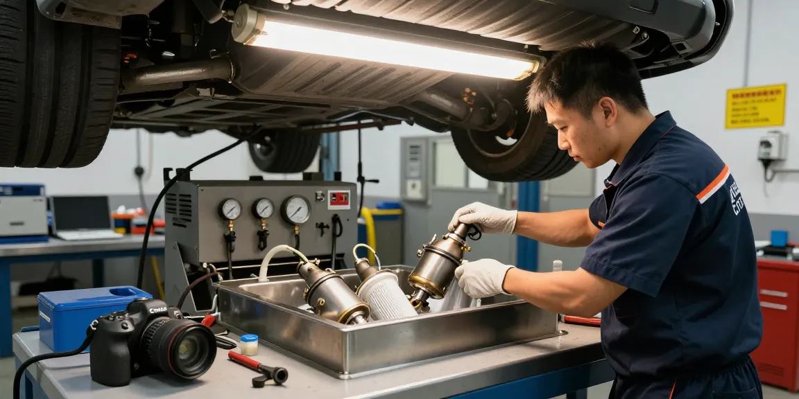 DPF Reinigung Laatzen: Techniker reinigt Diesel Partikelfilter in Werkstatt mit modernem Equipment.