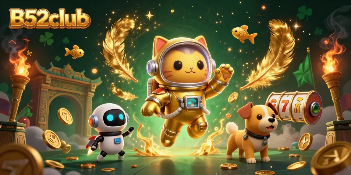 B52club players engage with thrilling slot reels and golden coins in a captivating casino scene.