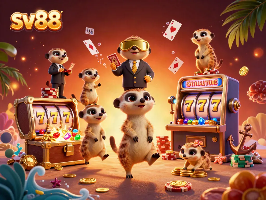 Experience the excitement of sv88's casino world with adorable meerkats managing games in an underwater treasure setting.