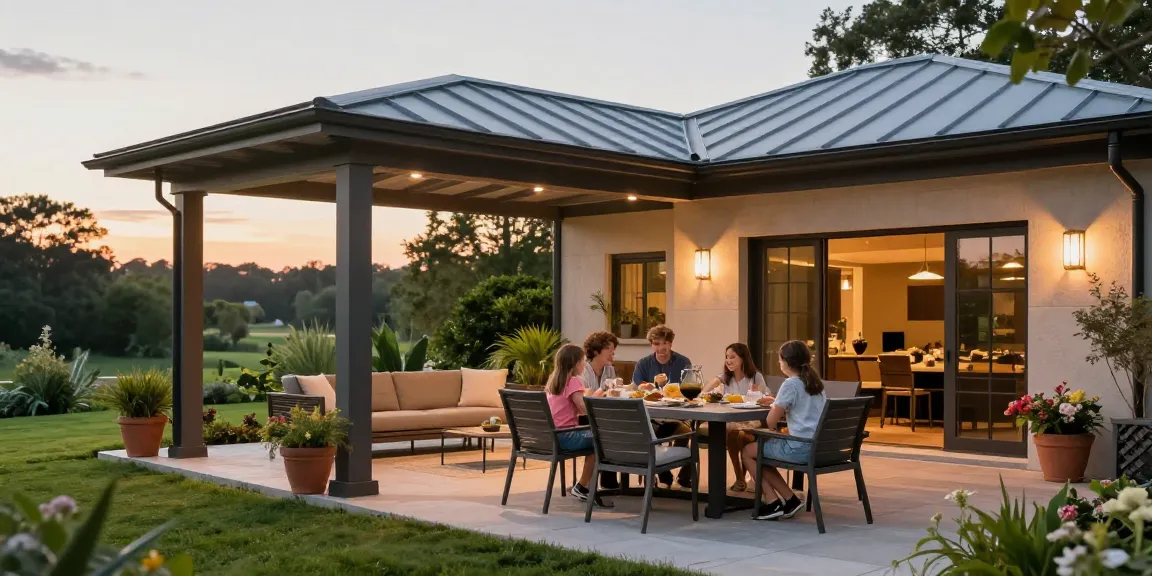 Moderne Terrassenüberdachungen schaffen gemütliche Außenräume für Familien.
